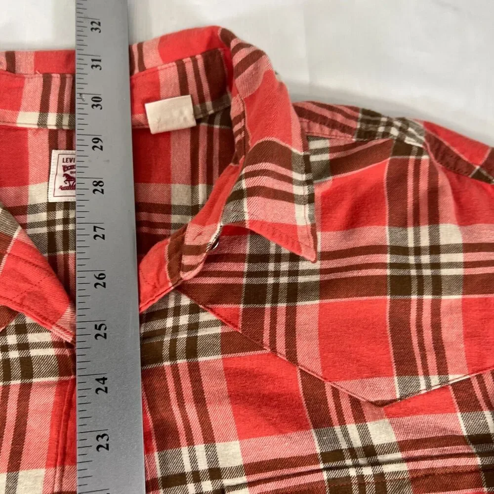 Levi's Western‎ Pearl Snap Rodeo Red Tag Shirt Plaid Red L
